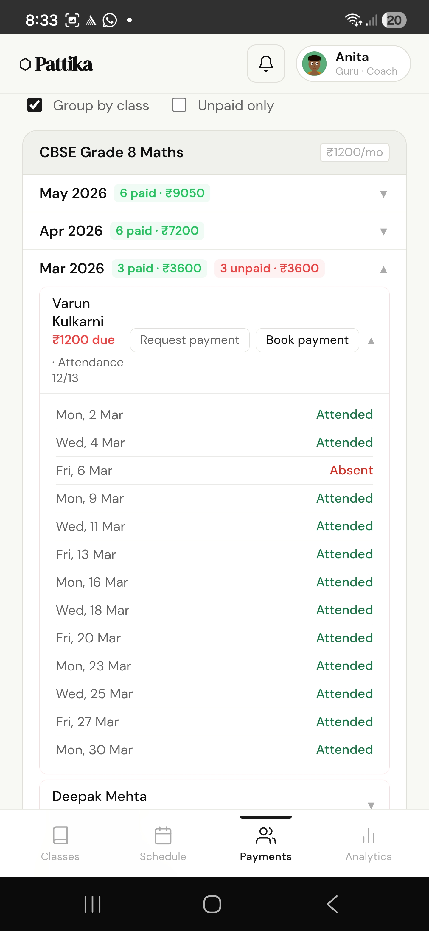Student payment detail